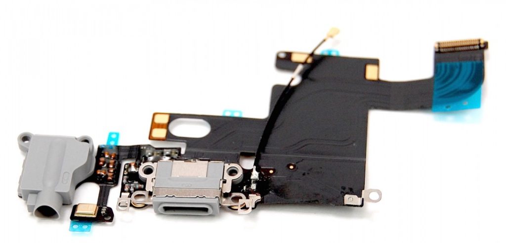 Шлейф iPhone 6 на системный разъем + разъем гарнитуры + микрофон серый