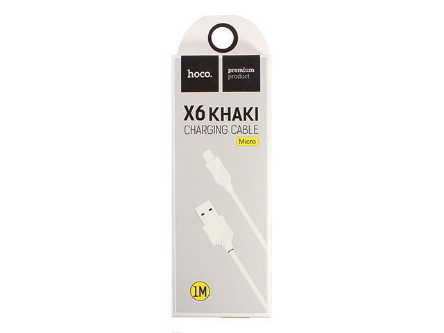 Дата-кабель Hoco X6 Khaki MicroUSB белый