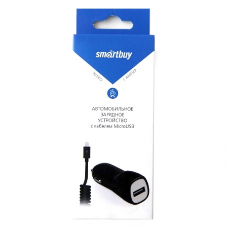 Автомобильное ЗУ SmartBuy Nitro, 1A, 1USB+ кабель MicroUSB