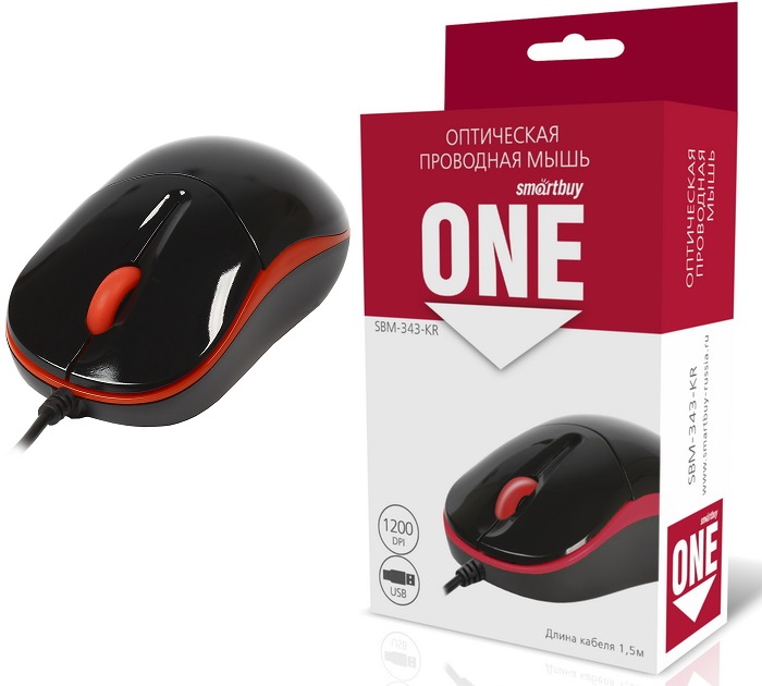 Оптическая мышь SmartBuy One 343, USB, черно-красная