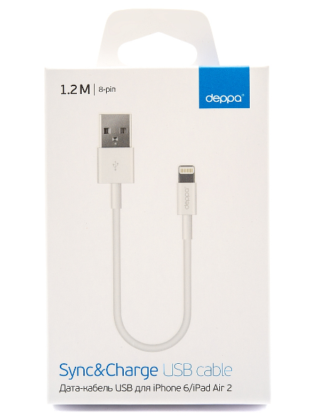 Дата-кабель Deppa для iPhone, 8pin, 1.2m