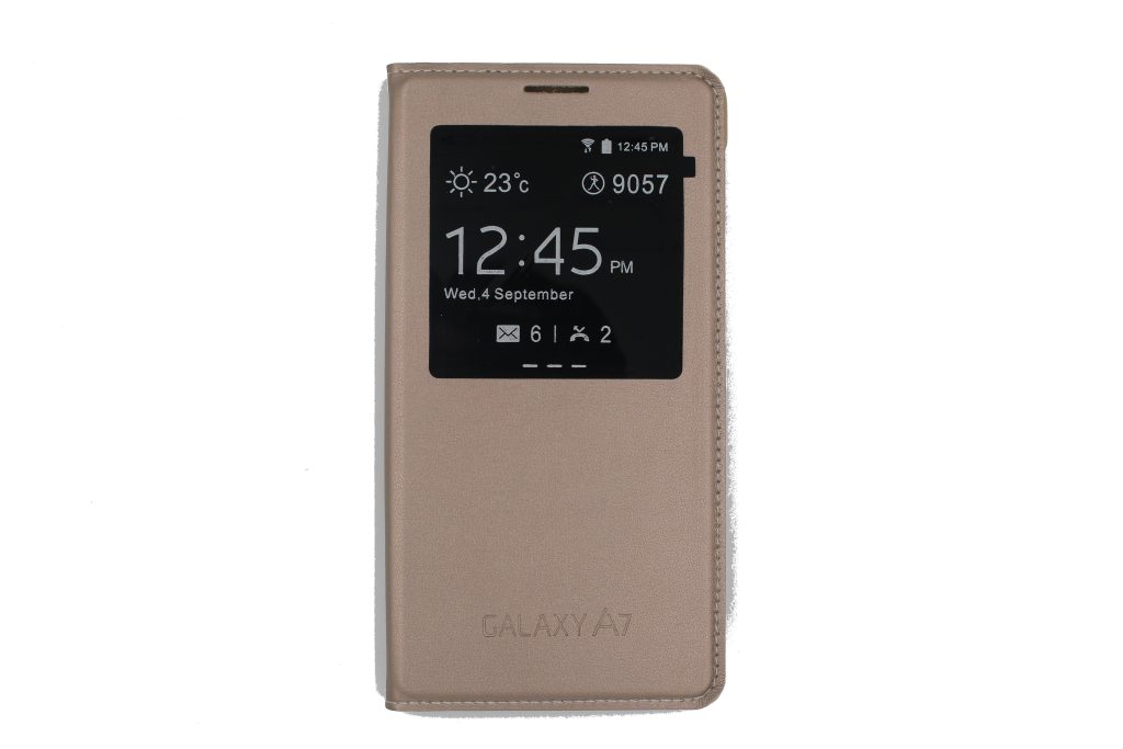 Чехол-книжка для Samsung Galaxy A7 2016 с окном золотой