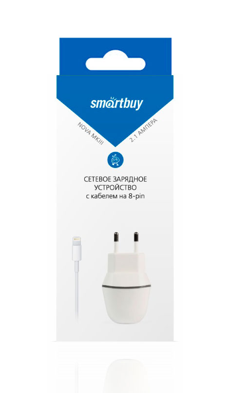 Сетевое ЗУ SmartBuy Nova Mkii 2.1А + кабель 8pin