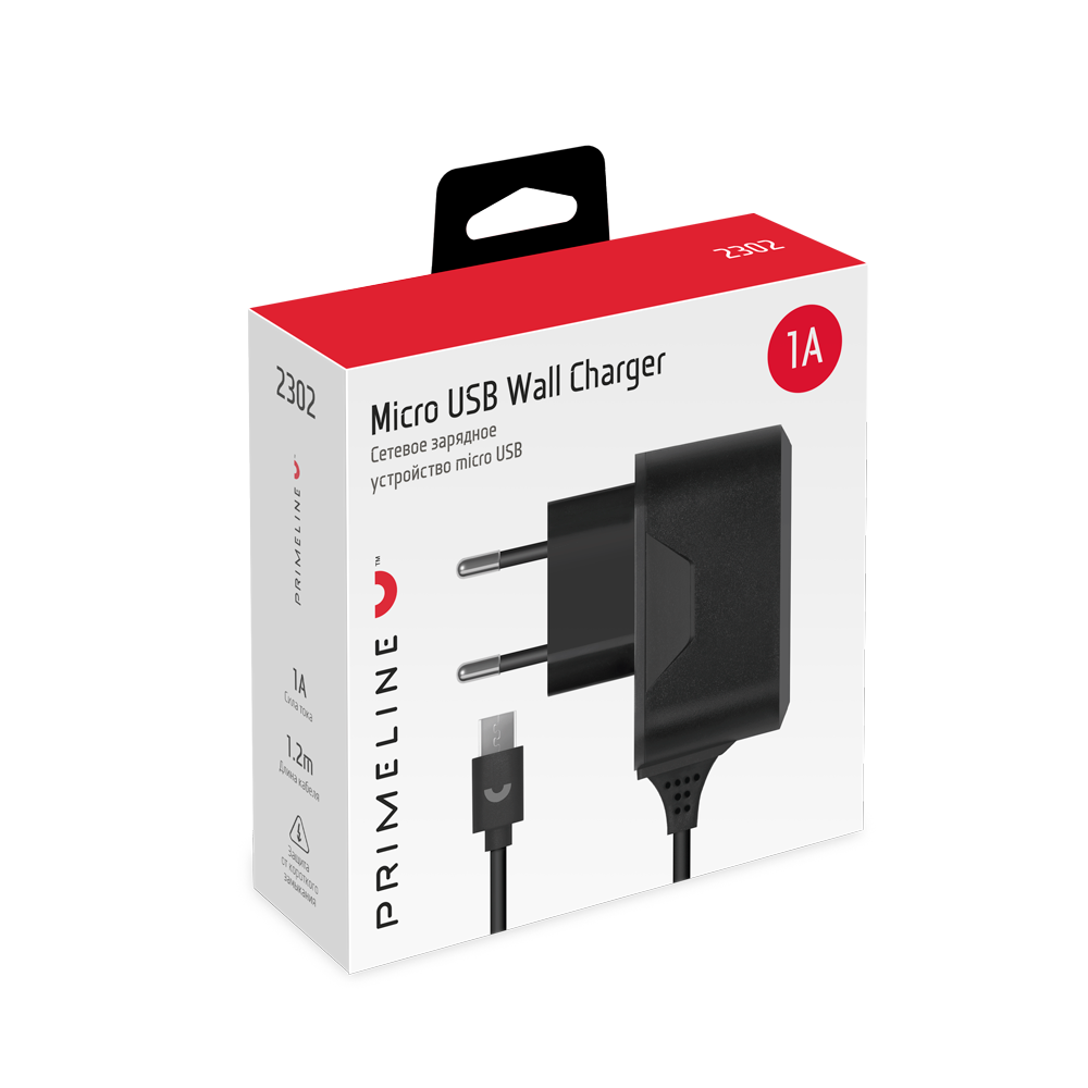 Сетевое ЗУ Prime Line c MicroUSB кабелем (1А)