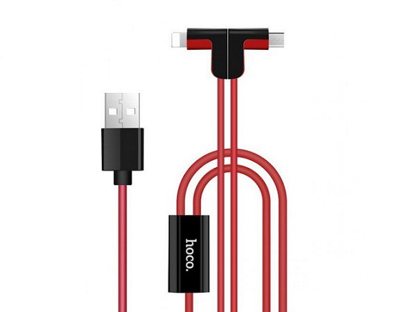 Кабель Hoco X12 Apple 8pin+microUSB - USB красный
