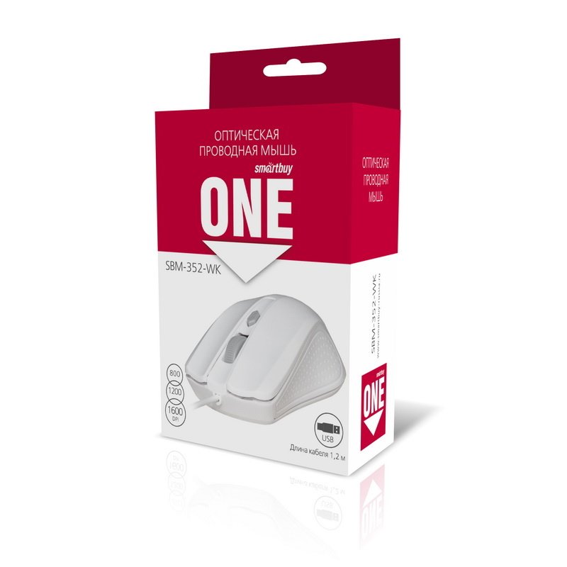 Оптическая мышь SmartBuy One 352, USB, белая