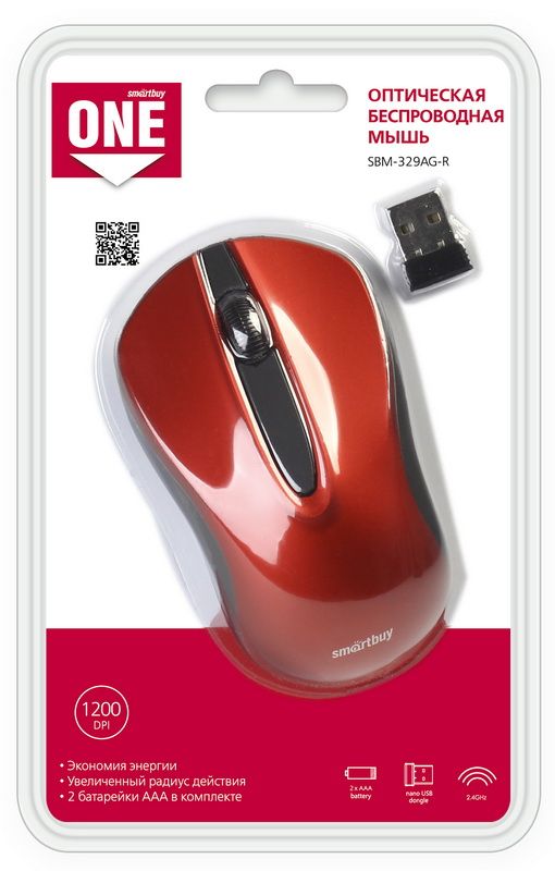 Беспроводная мышь SmartBuy SBM-329AG-R, красная