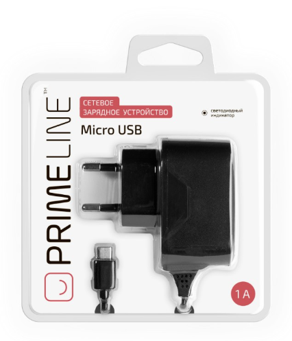 Сетевое ЗУ Prime Line MicroUSB 1А черный