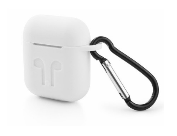 Чехол для AirPods силикон с карабином белый