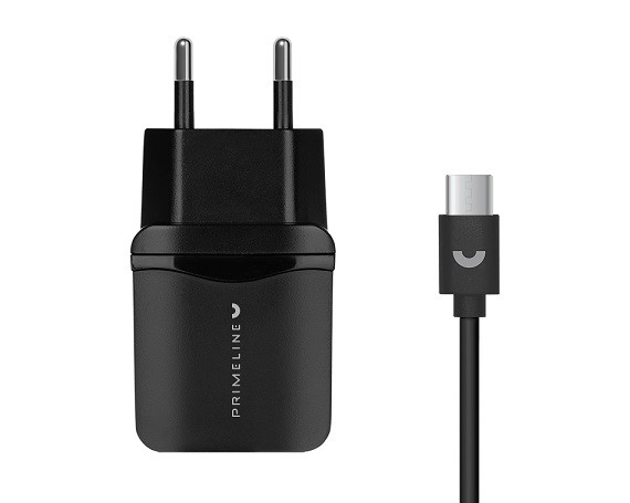 СЗУ PrimeLine Charger 2 USB, 2.4A + Type-C, 1.2м, черное