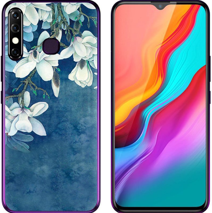 Чехол-накладка для Tecno Camon 12 Цветы на синем фоне