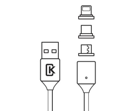 Дата-кабель Kstati магнитный MicroUSB, Lightning, Type-C 3в1 - USB (Белый) 1м