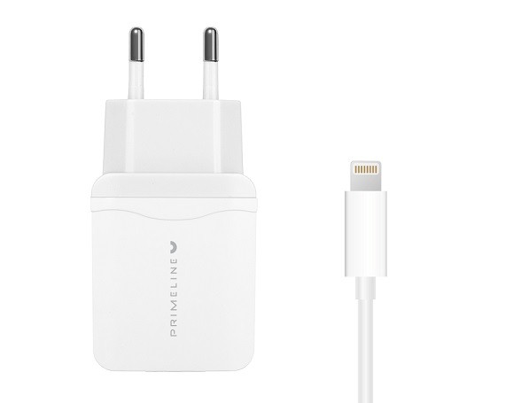 Сетевое ЗУ Prime Line 1A + кабель Lightning, 1.2м, 1А белый