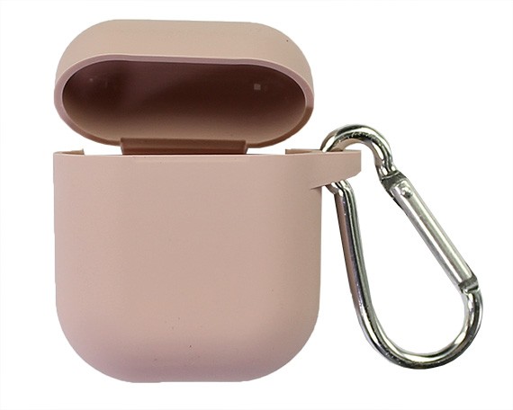 Чехол для AirPods TPU силикон с карабином розовый песок