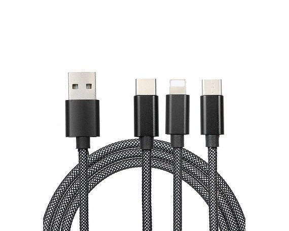 USB Data Cable 3 в 1 Type-C + Lightning + microUSB черный