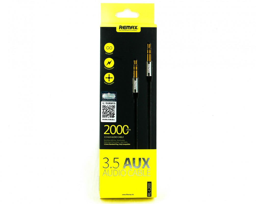 Кабель Remax RL-L200 AUX 3.5 mm jack - 3.5 mm jack, чёрный, 2м