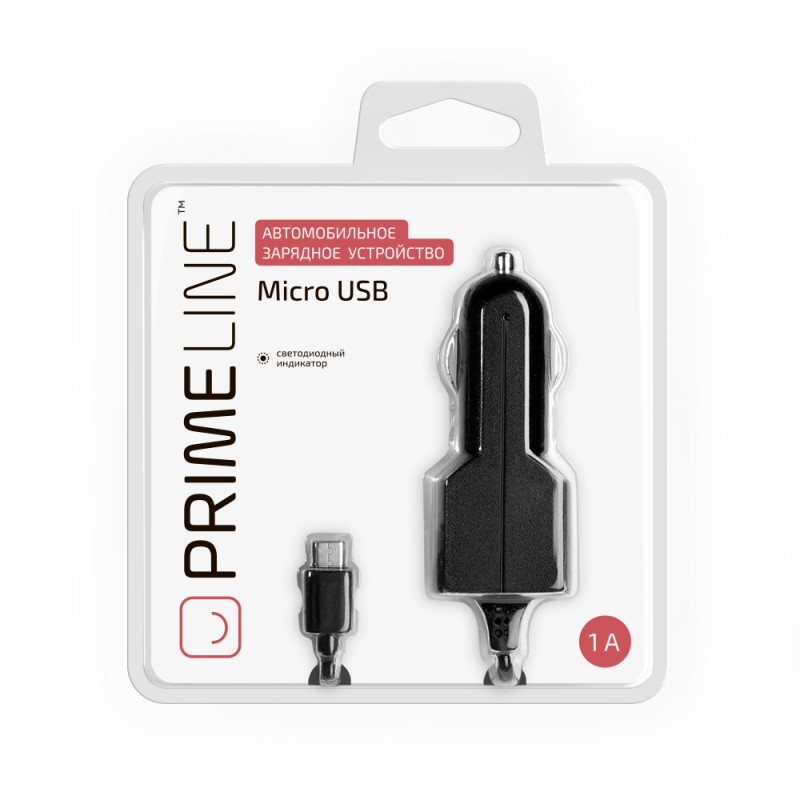 Автомобильное зарядное устройство Prime Line 2A + кабель micro usb