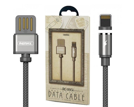 Дата-кабель магнитный Remax RC-095i  Lightning - USB, черный