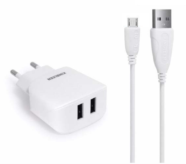 Сетевое ЗУ + кабель Kingleen C893E для MicroUSB (2USB, 5V, 2.1A)