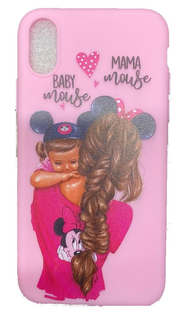 Чехол-накладка для iPhone X/XS розовый "Mama Mouse"