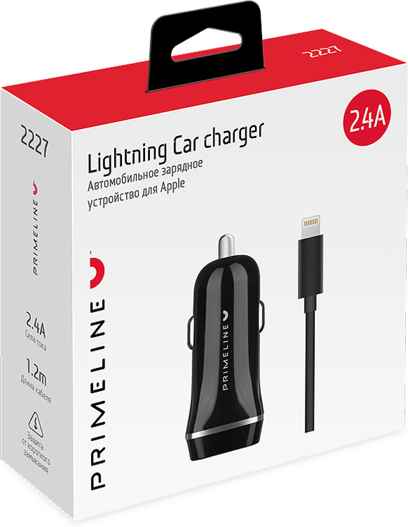 АЗУ-2USB Prime Line (2.4A) + кабель Lightning черное