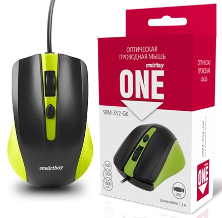Оптическая мышь SmartBuy One 352, USB, черно-зеленая