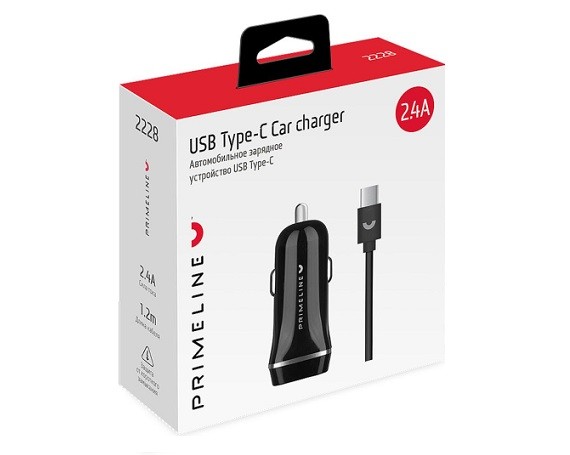 АЗУ-2USB Prime Line (2.4A) + кабель Type-C черное