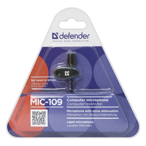 Микрофон Defender MIC-109 Black на прищепке 1.8м