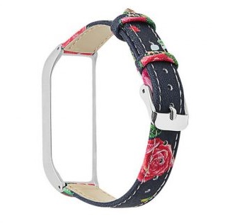 Ремешок для Xiaomi Mi Band 3/4 кожаный с цветочным принтом