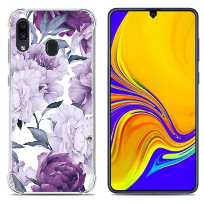Чехол-накладка для Samsung Galaxy A20/A30/M10s силикон Фиолетовые цветы