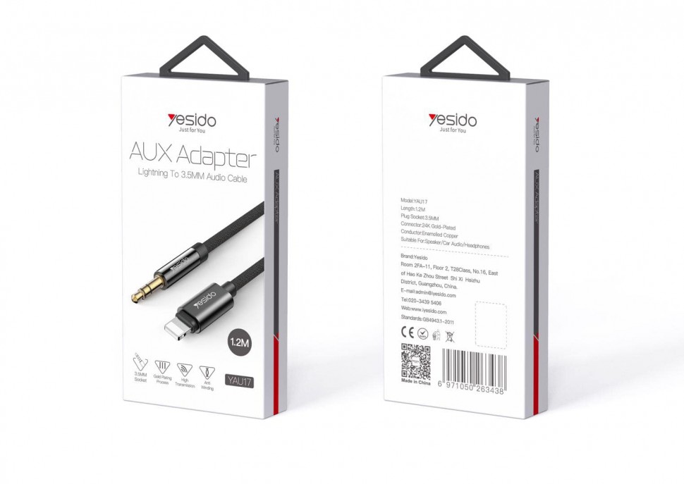Аудиокабель Yesido YAU17 Lightning - AUX (Jack 3.5mm) для iPhone