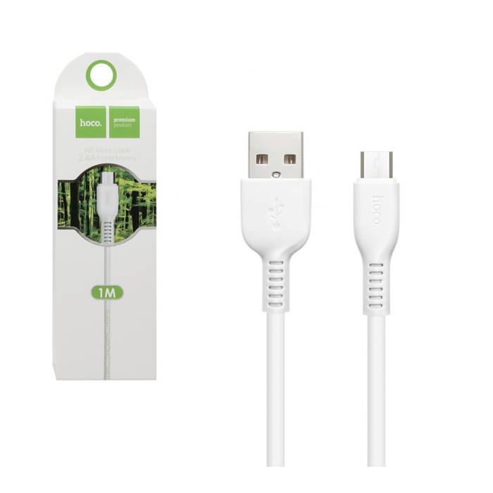 Дата-кабель Hoco MicroUSB X20 2.4A белый 1m