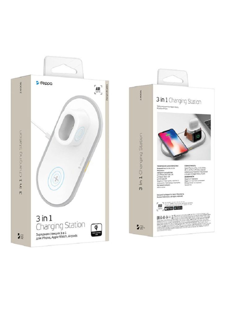 Зарядная док станция беспроводная Deppa Apple Watch/iPhone/AirPods 3-в-1, 15W