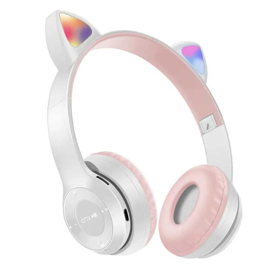 Беспроводные наушники со светящимися ушками Wireless Cat Ear P47M Розовые