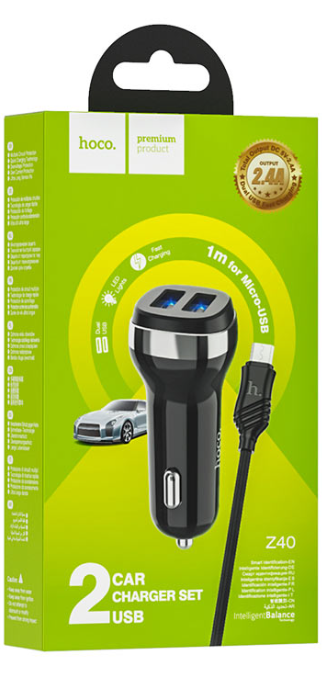 АЗУ-2USB Hoco Z40 (2.4A) + кабель MicroUSB черное