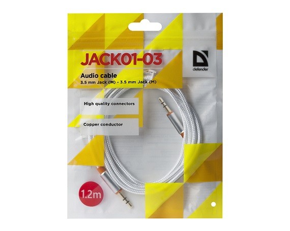 Кабель AUX 3.5 mm jack - 3.5 mm jack Defender 1.2m белый