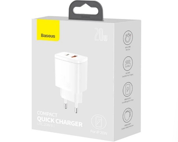 СЗУ-1USB + USB Type-C Baseus Compact Quick Charger 20W белый