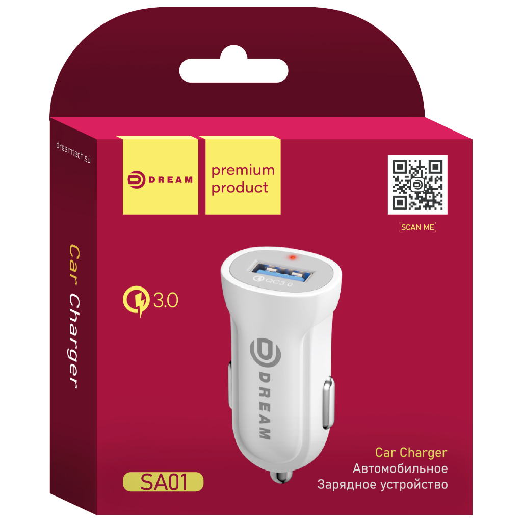 АЗУ DREAM SA01 QC3.0 2.4A белый