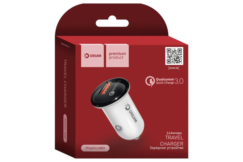 АЗУ DREAM SM03 QC3.0 2.4A черно-белый