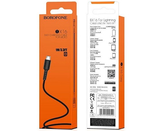 Кабель Borofone BX16 microUSB - USB черный