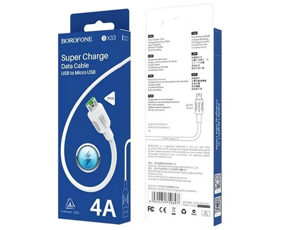 Кабель Borofone BX33 4A micro - USB белый 1м