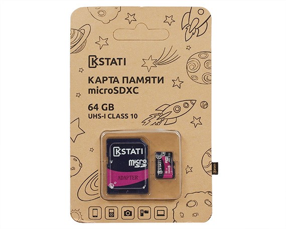 Карта памяти MicroSDHC Kstati 64GB cl10 UHS-I + SD