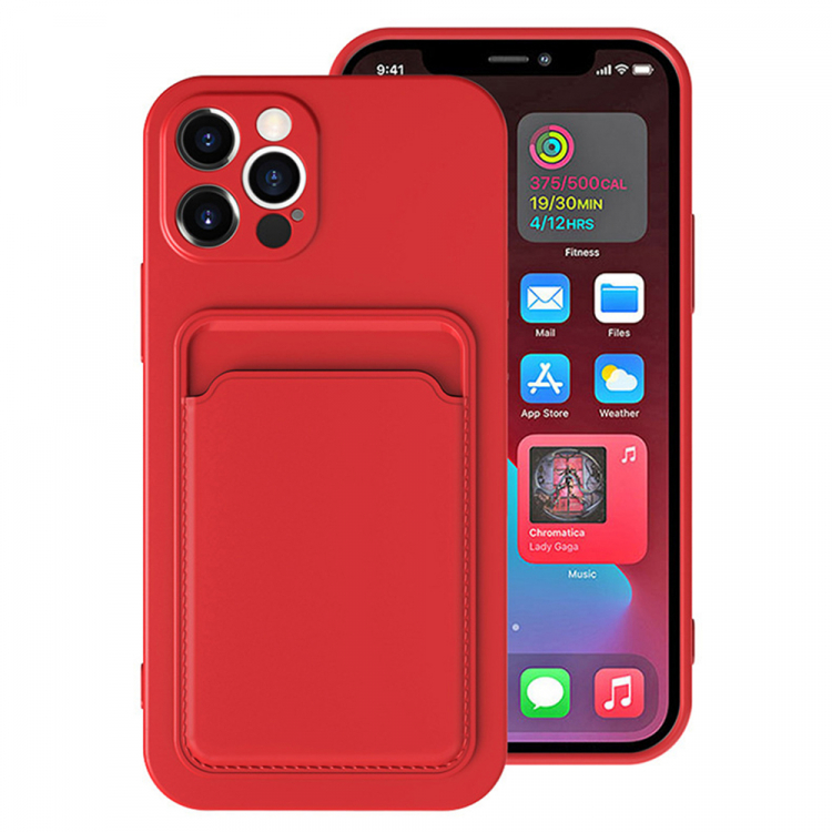 Чехол-накладка для iPhone 12 Pro с отделом для карт красный