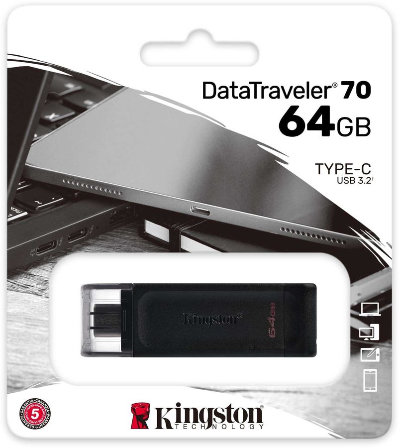 USB-Flash Kingston 64GB DataTraveler 70 черная Type-C