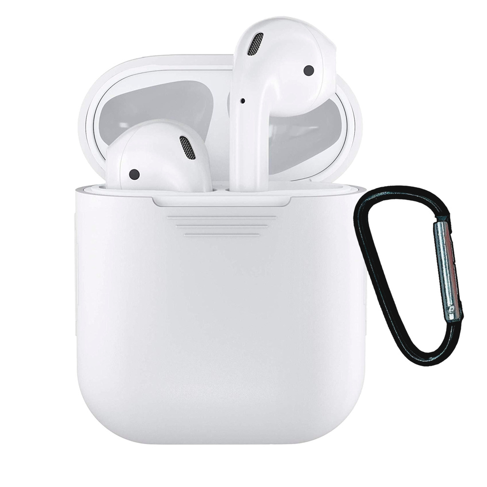 Чехол для Apple AirPods 1/2 белый с карабином