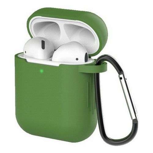 Чехол для Apple AirPods 1/2 зеленый с карабином