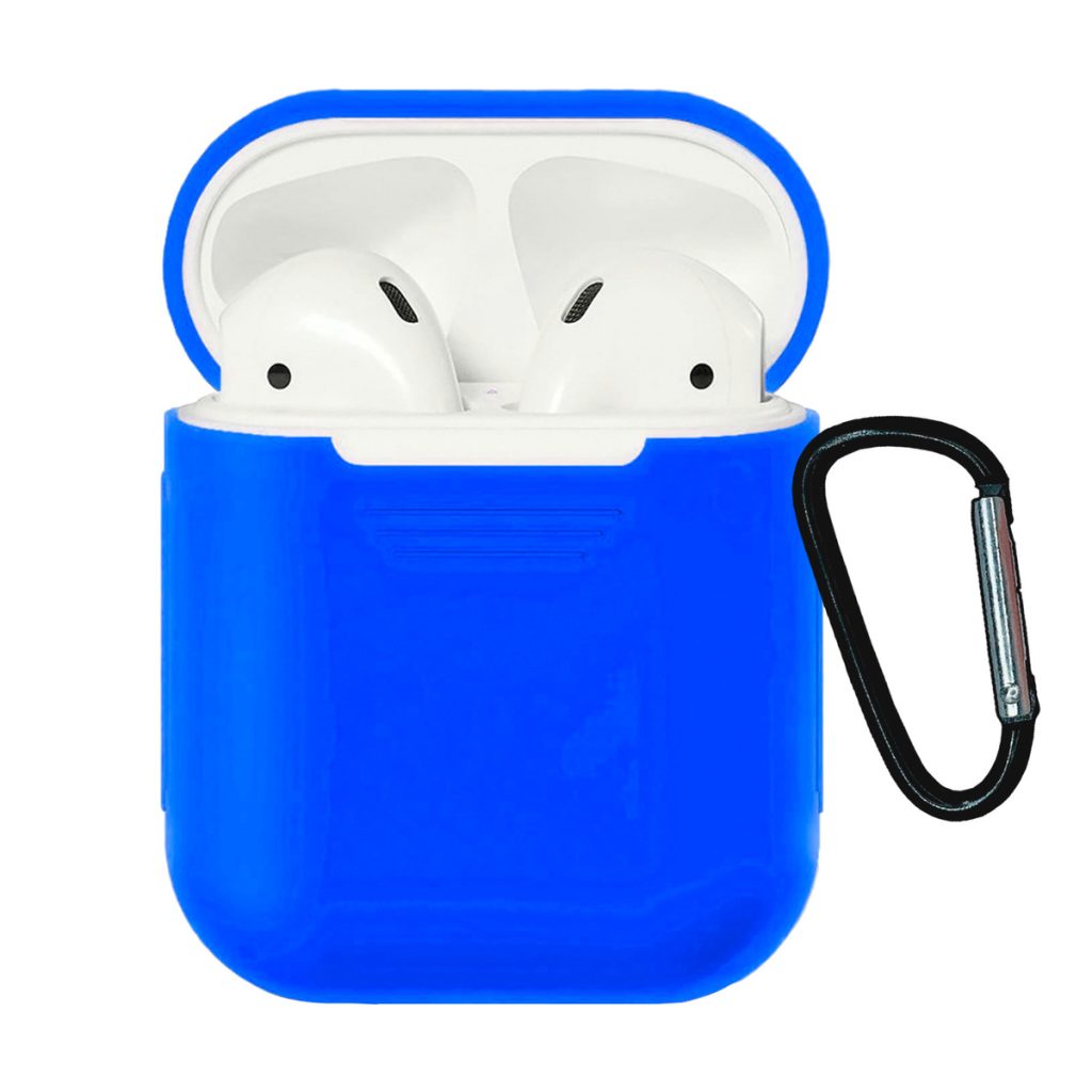 Чехол для Apple AirPods 1/2 голубой с карабином