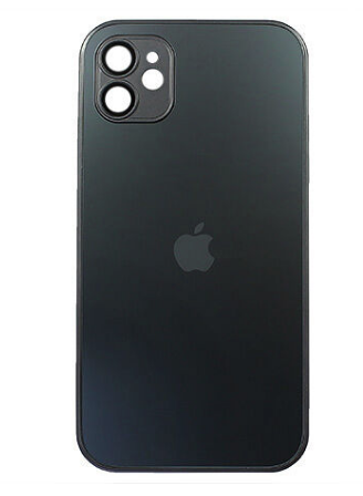 Чехол iPhone 11 Matte Glass, с яблоком, темно-синий