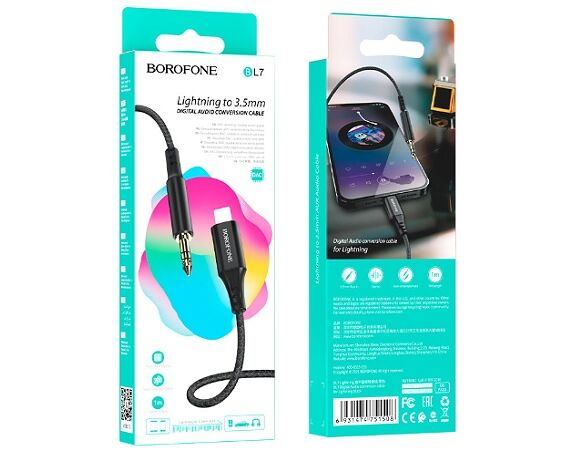 AUX Borofone BL7 Lightning - 3.5мм, 1м, черный