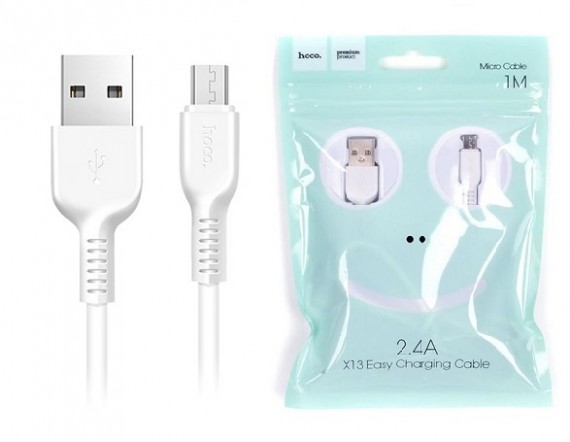 Кабель Hoco X13 microUSB - USB белый, 1м